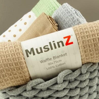 100% Pure Cotton Grey Waffle Blanket - 90cm x 75cm - Muslin Muslinz
