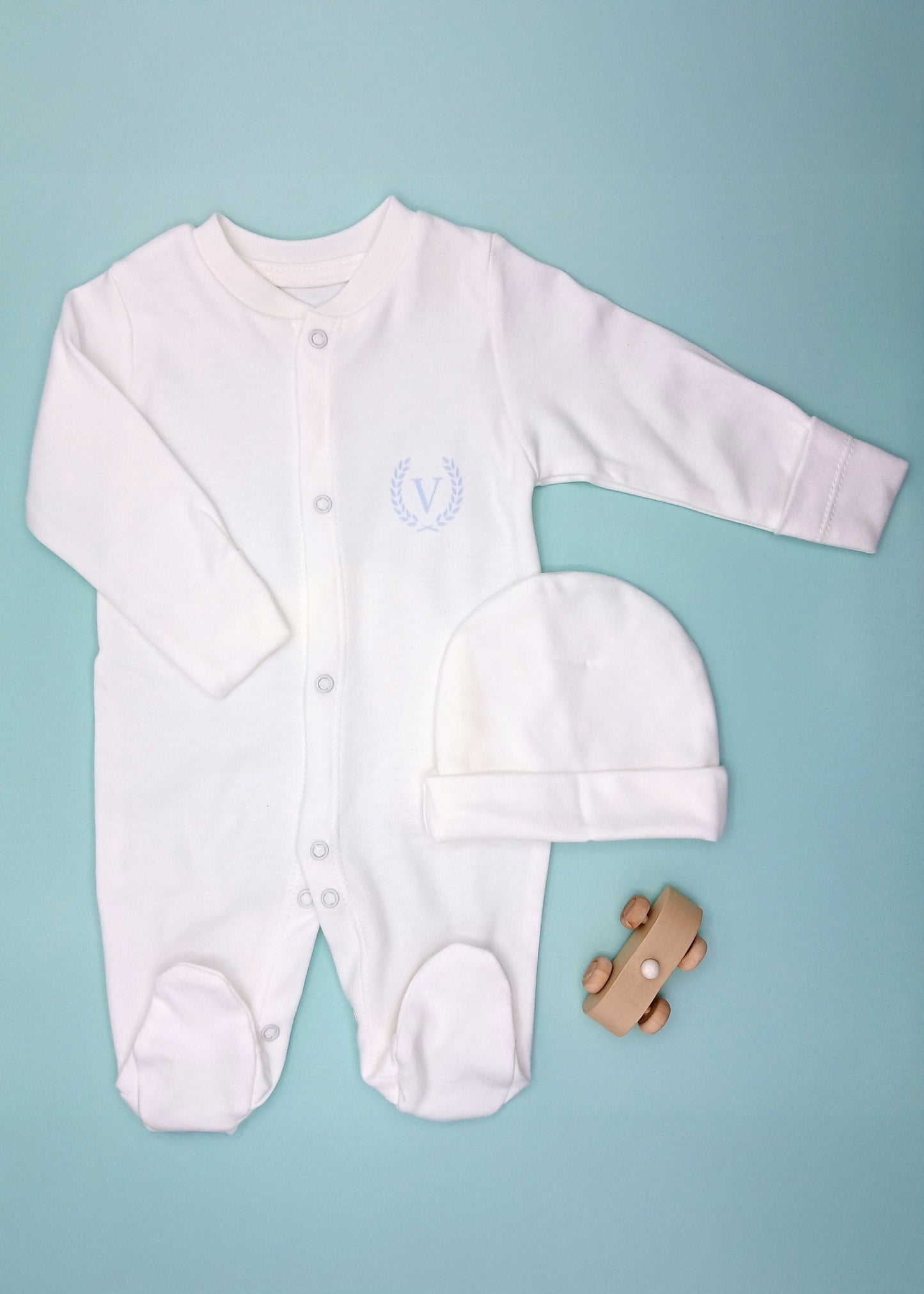 Visara Sleepsuit & Hat Set - White Sleepsuit / Babygrow Visara