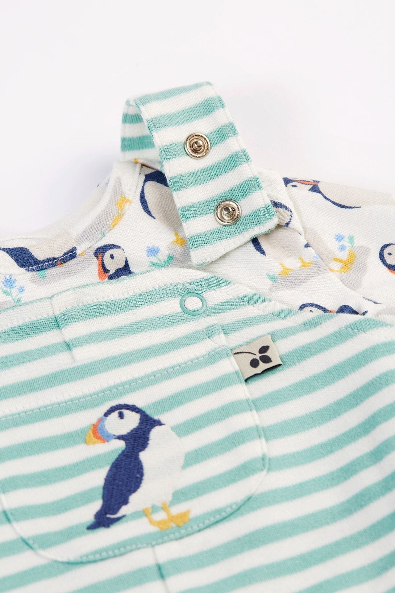 Frugi Organic Cotton Puffin Footed Dungaree Gift Set Sleepsuit / Babygrow Frugi