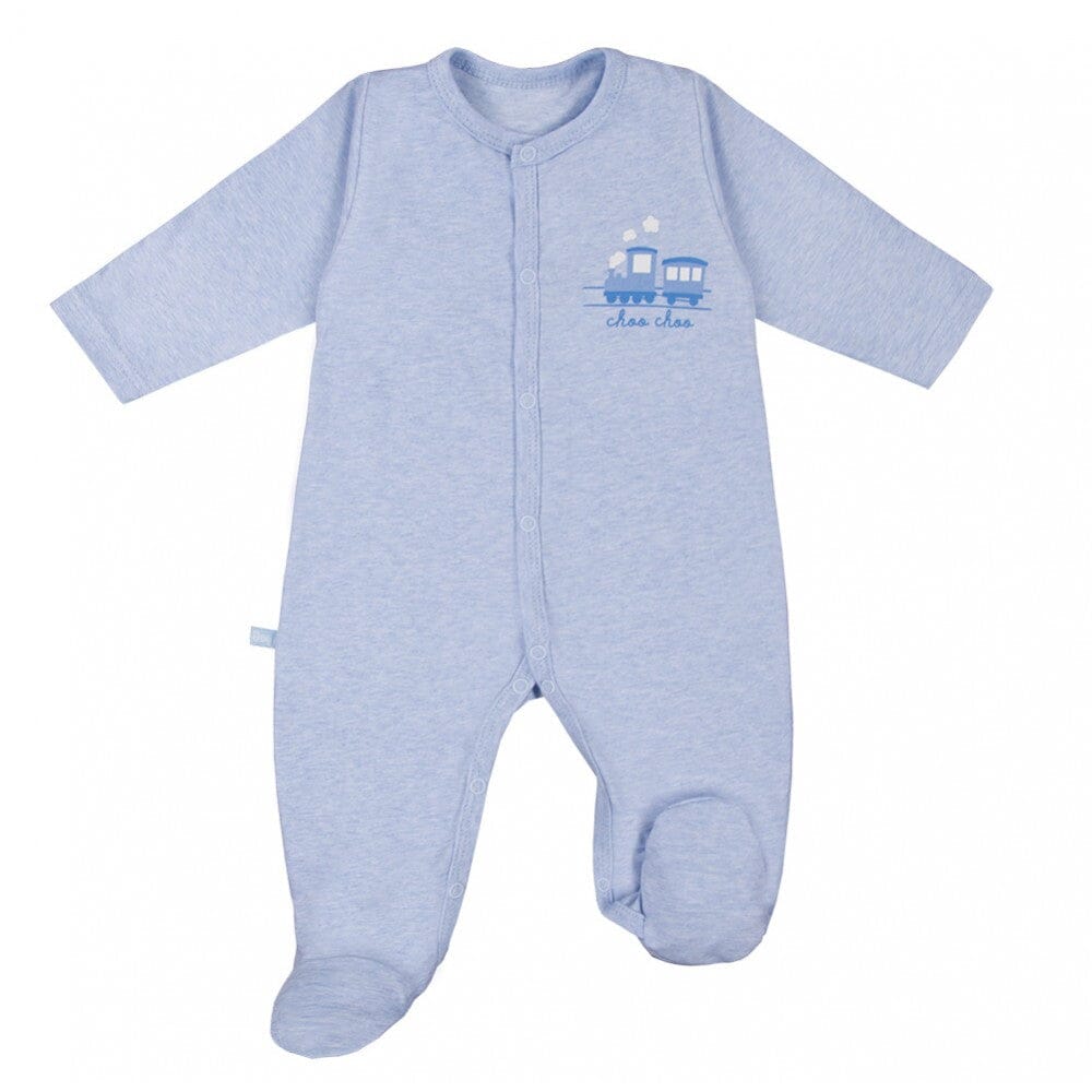 3 Pack Early Baby Footed Sleepsuits, Trains - Blue Sleepsuit / Babygrow EEVI