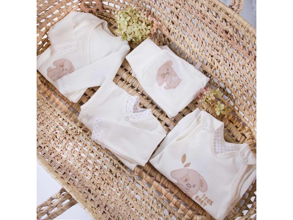 Early Baby Bodysuit, Embroidered Puppy Design - Cream Bodysuit / Vest EEVI