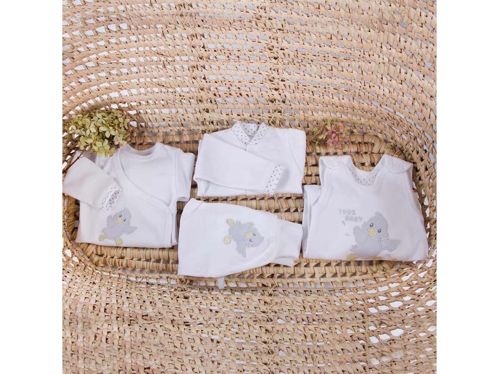 Early Baby Top & Chick Footed Dungarees Set - White Dungaree EEVI
