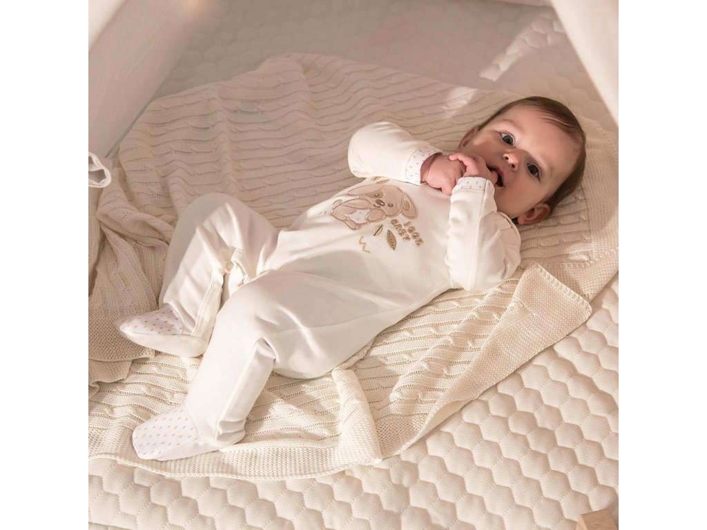 Early Baby Top & Puppy Footed Dungarees Set - Cream Dungaree EEVI