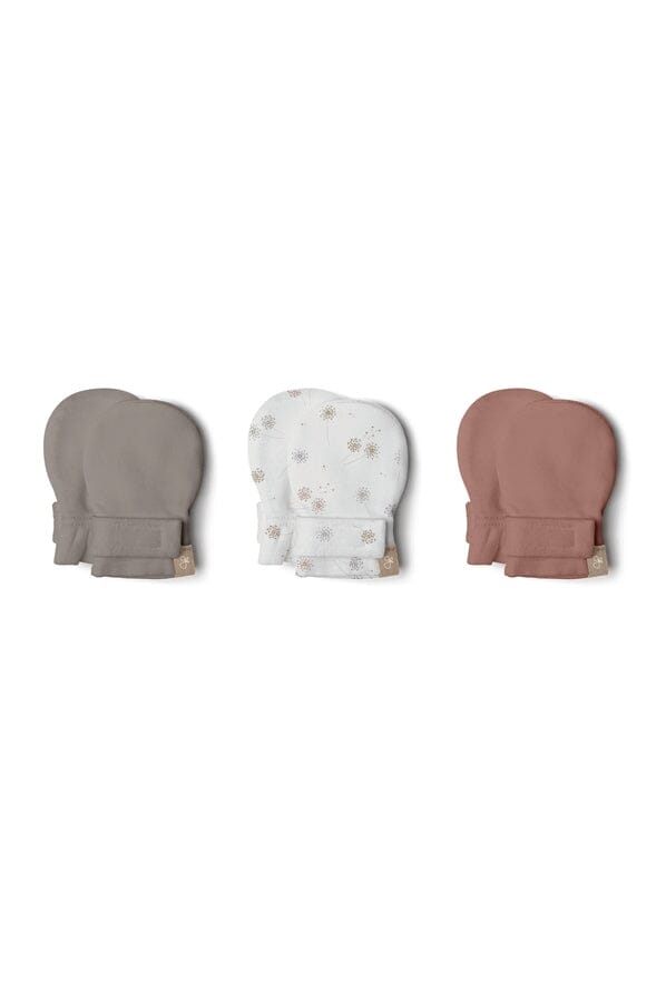 Stay On 3-Pack Baby Mitts - Pewter + Dandelion + High Prairie Scratch Mitts Goumikids