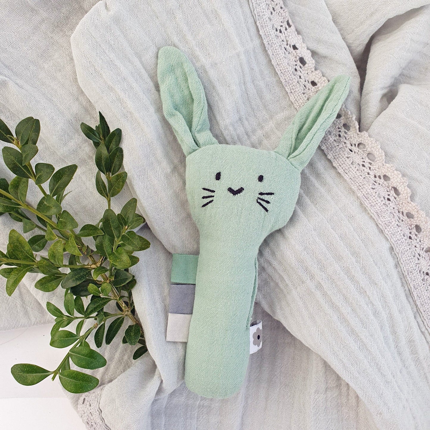 Soft Rabbit Rattle - Moss Green Rattle Summerville