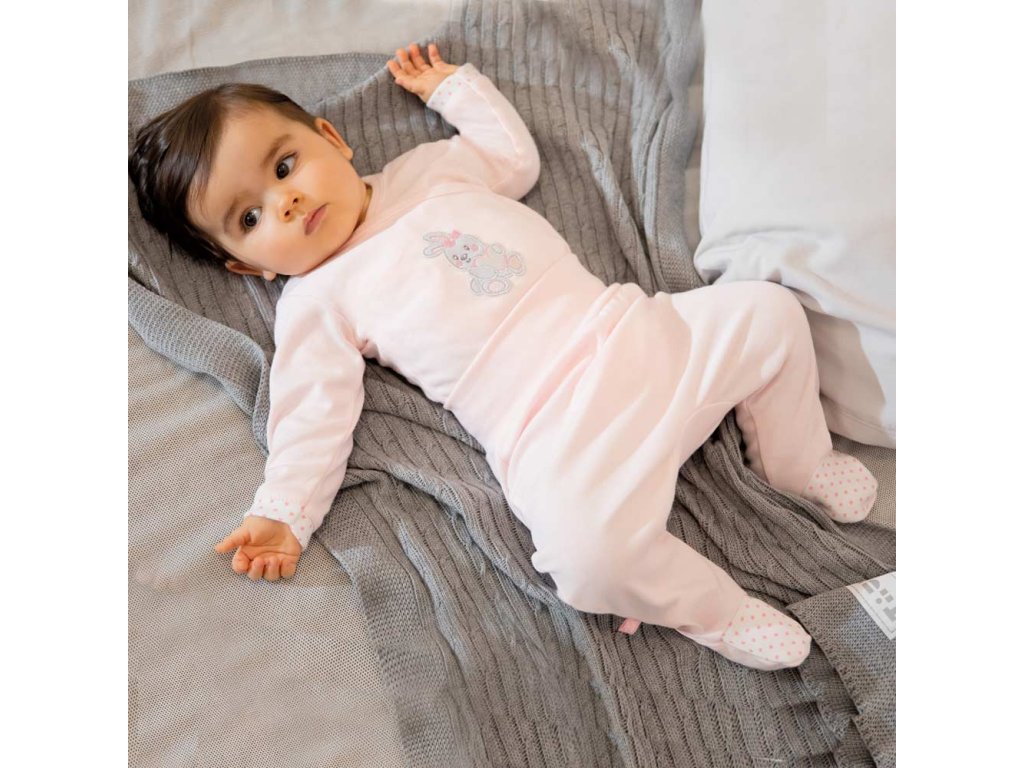 Early Baby Footed Trousers, Embroidered Bunny Rabbit On The Rear - Pink Trousers / Leggings EEVI