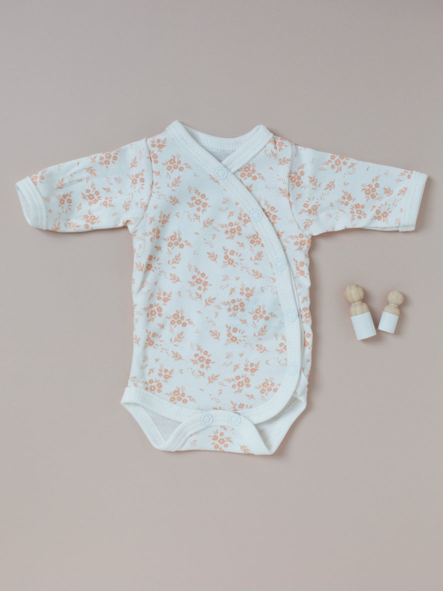 Bodysuit, Apricot Floral, Premium 100% Organic Cotton Bodysuit / Vest Tiny & Small