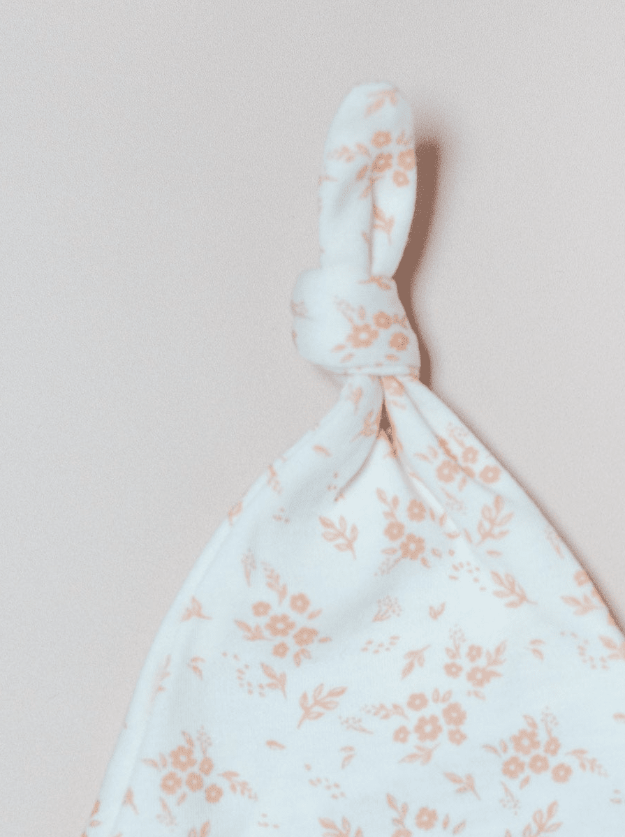 Knotted Hat, Apricot Floral, Premium 100% Organic Cotton Hat Tiny & Small