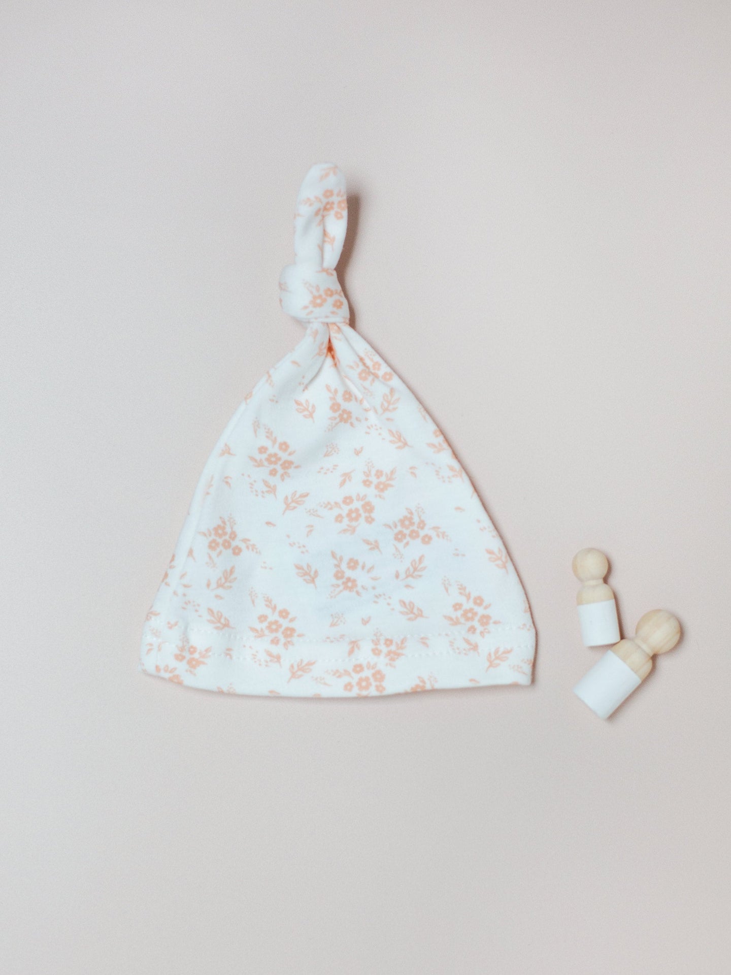 Knotted Hat, Apricot Floral, Premium 100% Organic Cotton Hat Tiny & Small