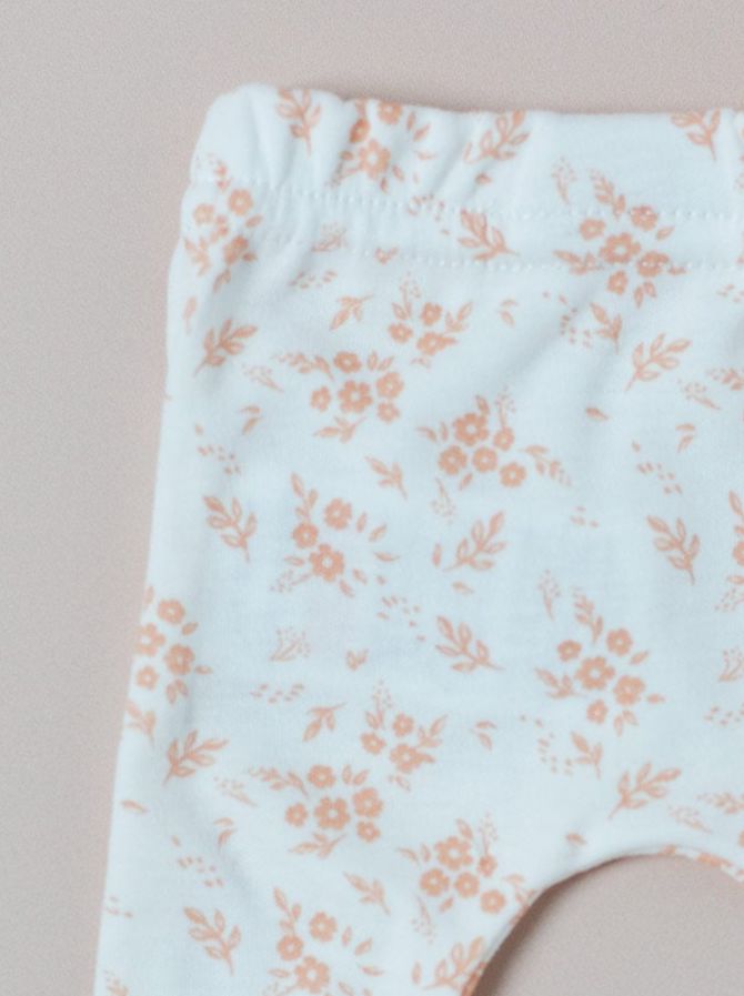 Apricot Floral Leggings, Premium 100% Organic Cotton Tiny & Small