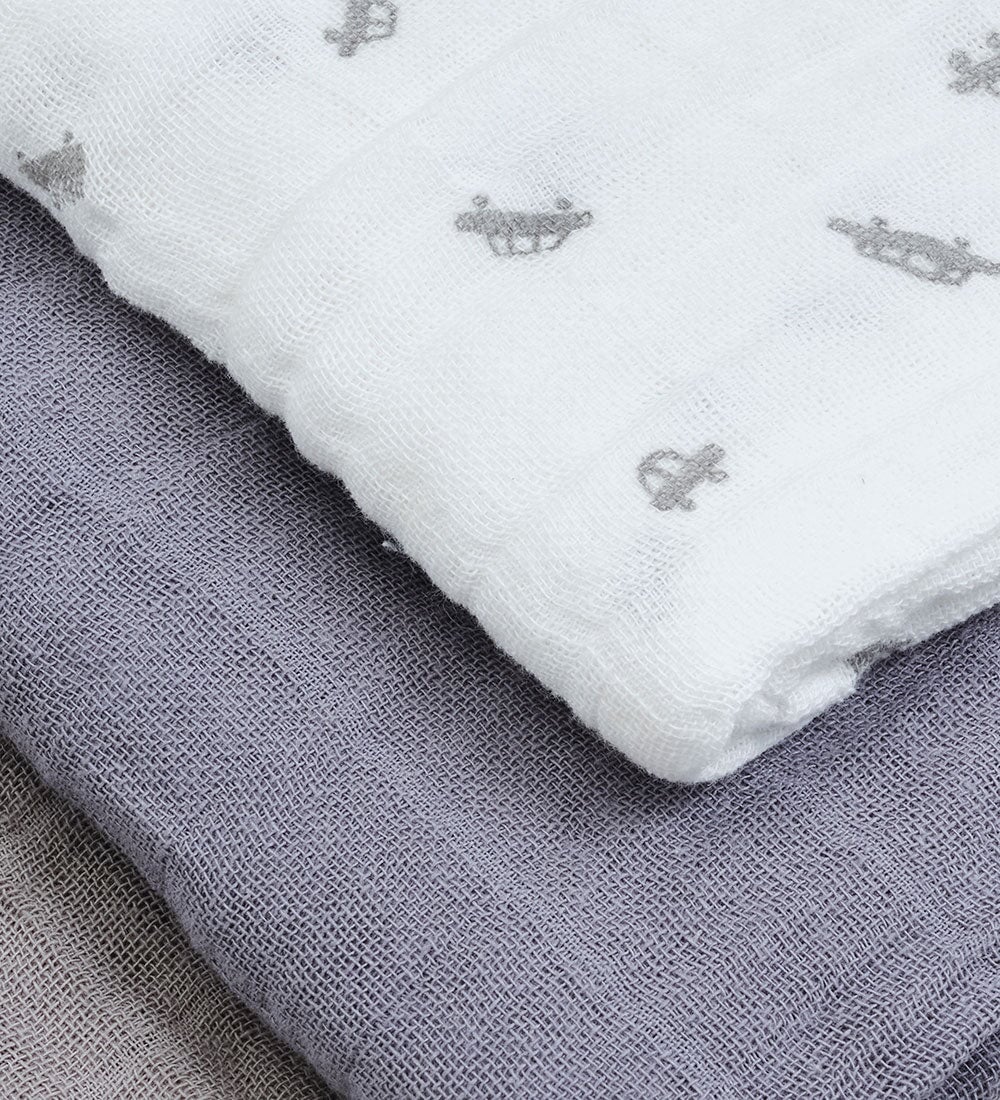 3 Pack, Organic Cotton Muslins, Cars / Grey, 65 x 65 cm Blanket Pippi