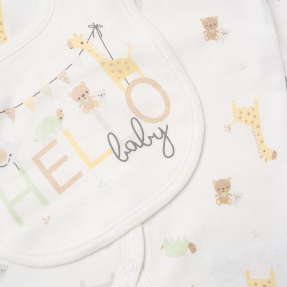Hello Baby Animals layette gift set contents laid flat
