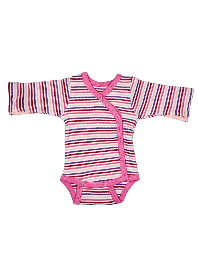 Organic Cotton Pink Bold Stripe Long Sleeve Vest Bodysuit / Vest Fixoni