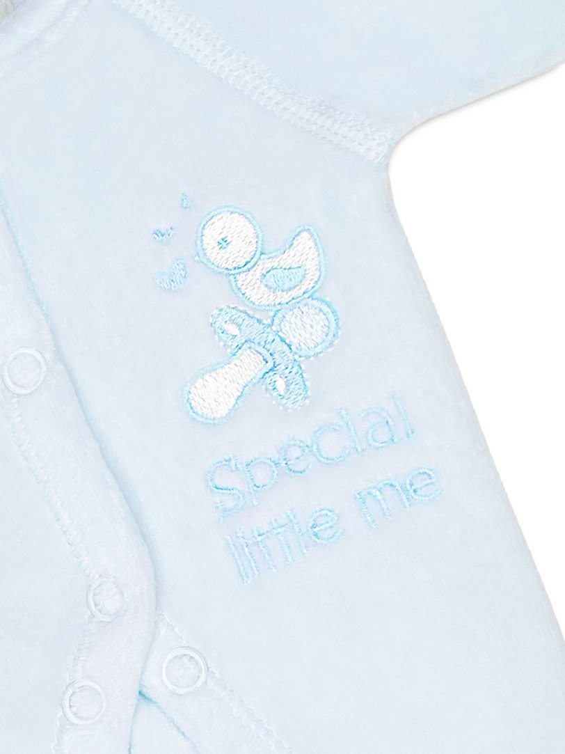 Preemie Baby Clothes: Velour, Blue 'Special Little Me' Sleepsuit / Babygrow Tiny Chick