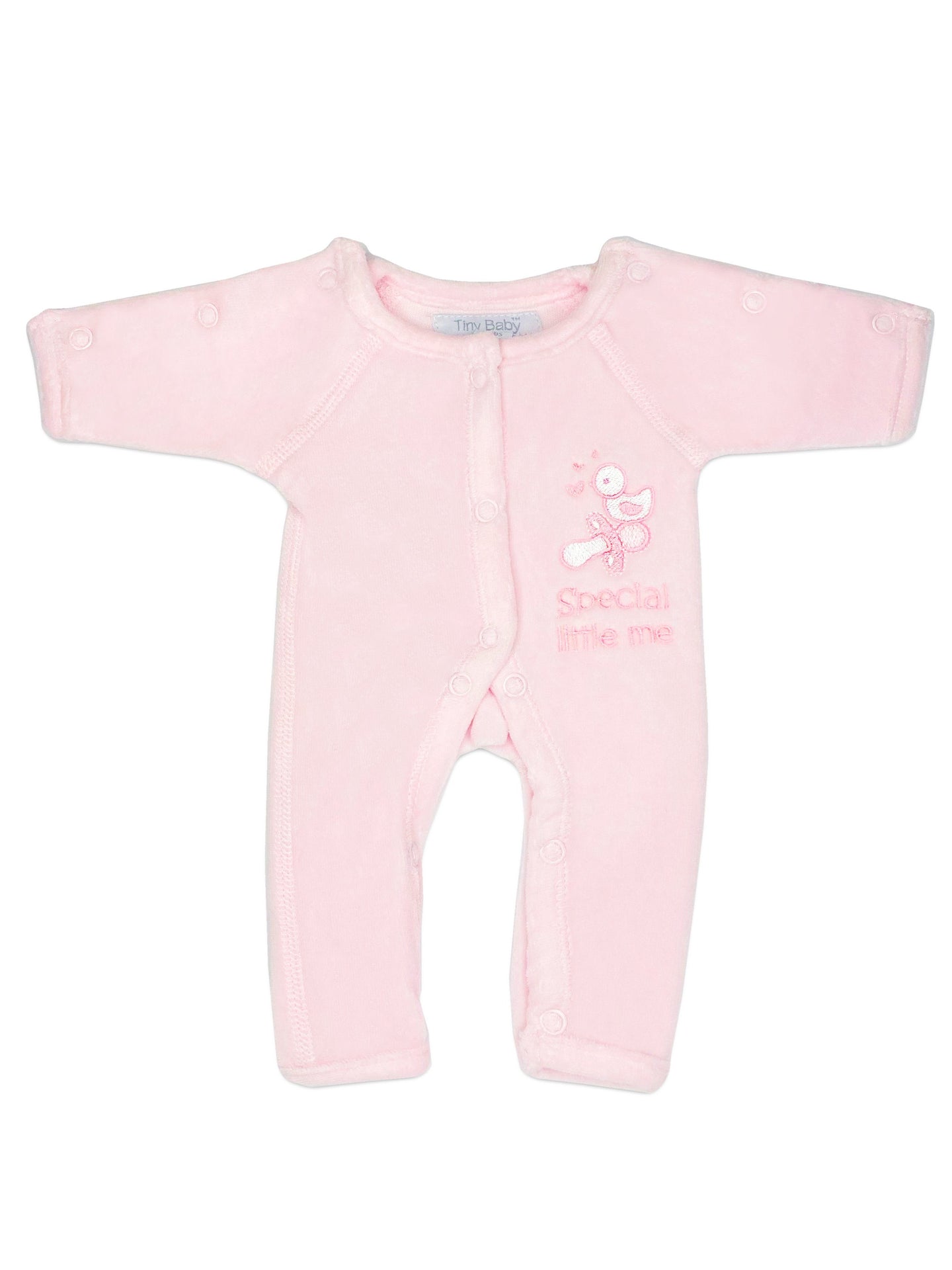 Velour Preemie Baby Sleepsuit: Pink 'Special Little Me' Sleepsuit / Babygrow Tiny Chick