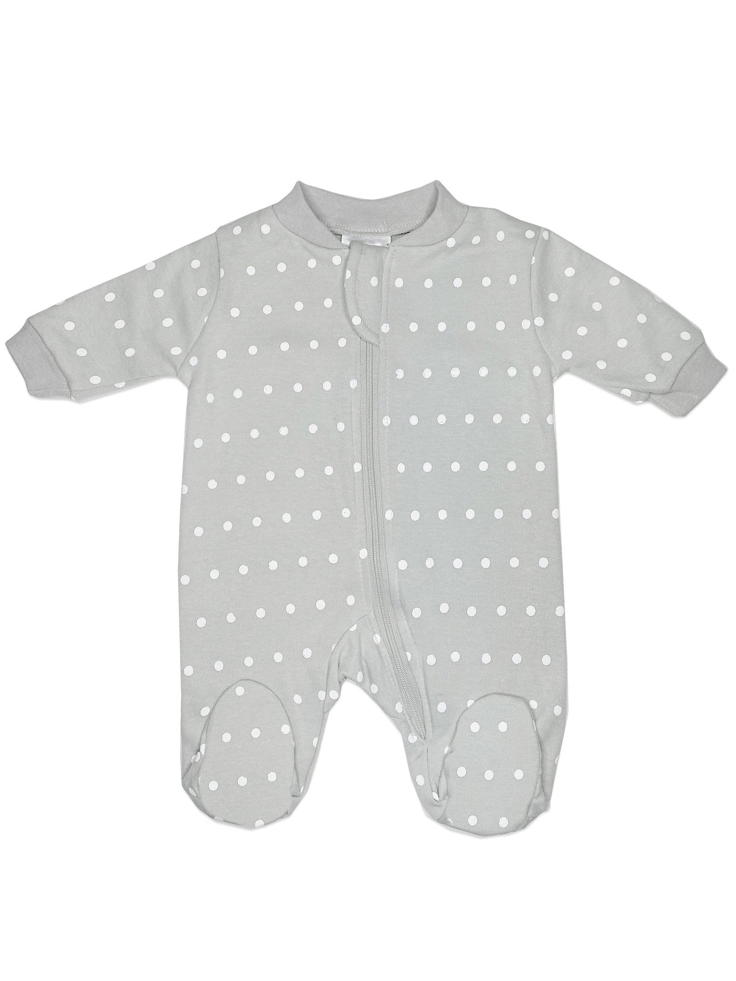 Zip Up Footed Sleepsuit, Grey Polkadot Sleepsuit / Babygrow Baby Mode
