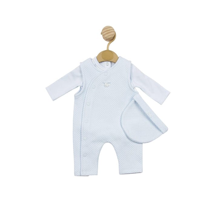 Blue Waffle Tiny Baby Body, Dungaree and Hat - Three Piece Set Outfit Mintini Baby