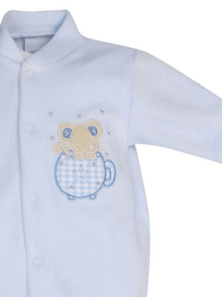 Blue Velour Mouse In Teacup Sleepsuit Sleepsuit / Babygrow Dandelion