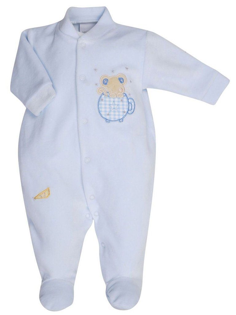 Blue Velour Mouse In Teacup Sleepsuit Sleepsuit / Babygrow Dandelion