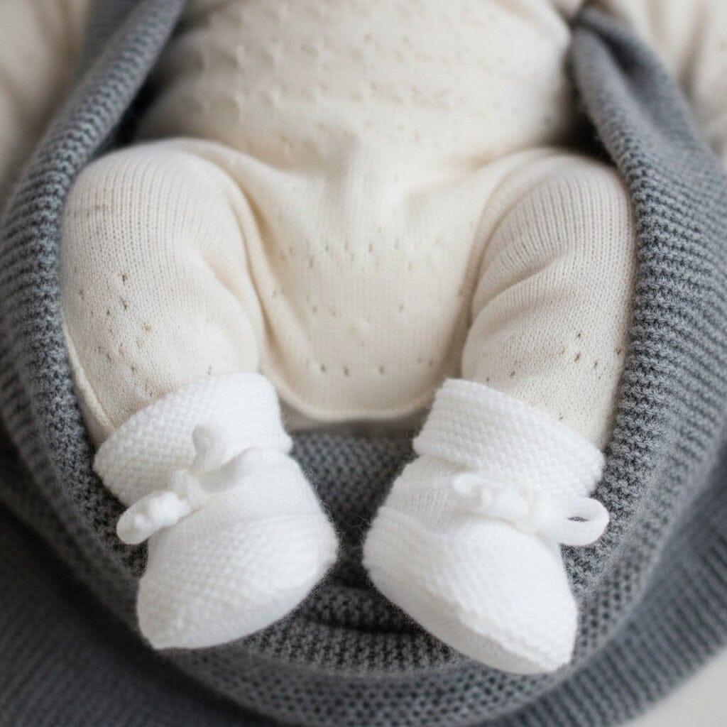 White Knitted Booties Booties Nursery Time