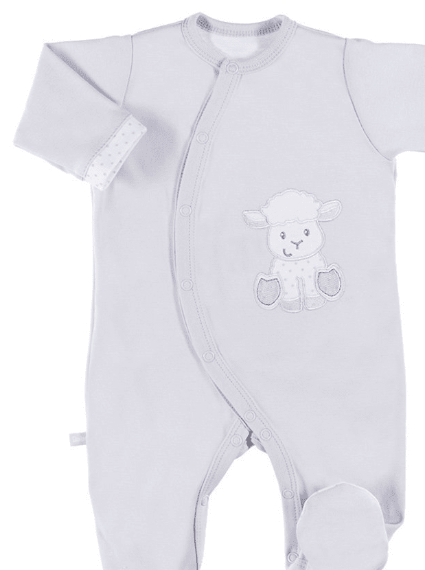 Footed Tiny Baby Sleepsuit, Lamb Design - Grey Sleepsuit / Babygrow EEVI