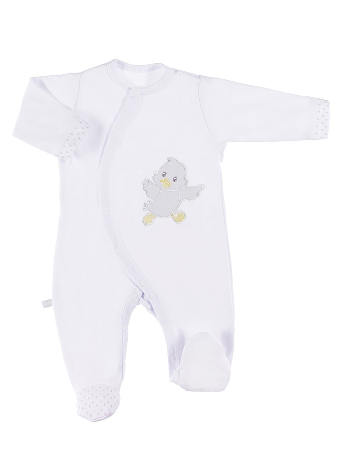 Tiny Baby Footed Babygrow, Embroidered Chick - White Sleepsuit / Babygrow EEVI
