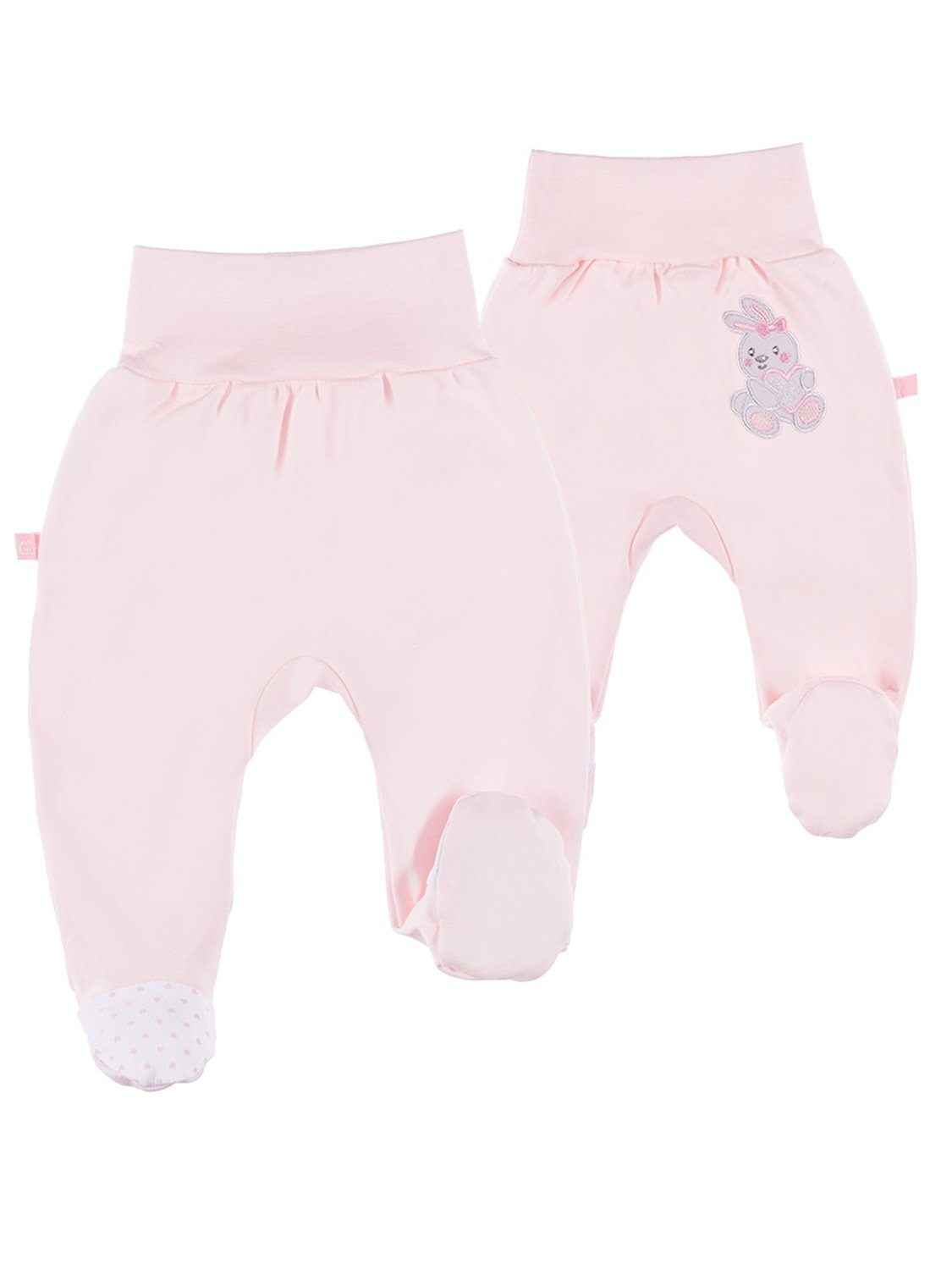 Early Baby Footed Trousers, Embroidered Bunny Rabbit On The Rear - Pink Trousers / Leggings EEVI