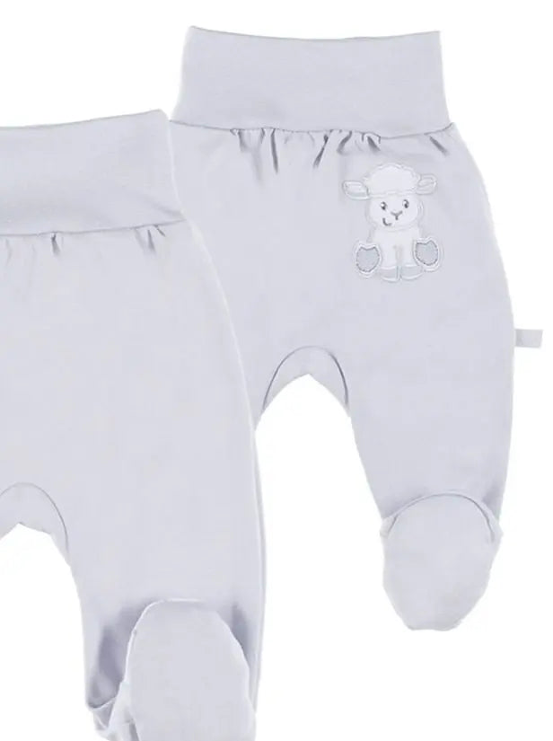 Early Baby Footed Trousers, Embroidered Lamb On The Rear - Grey EEVI