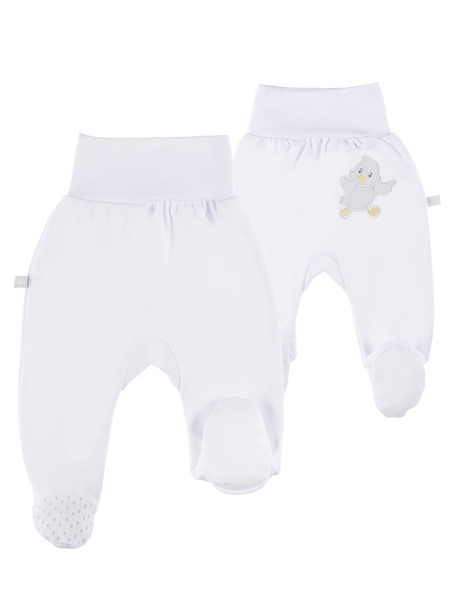 Early Baby Footed Trousers, Embroidered Chick On The Rear - White Trousers / Leggings EEVI