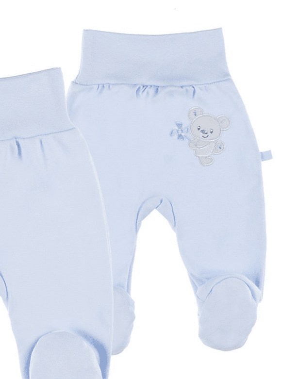 Footed Trousers, Embroidered Bear On Rear - Blue Trousers / Leggings EEVI
