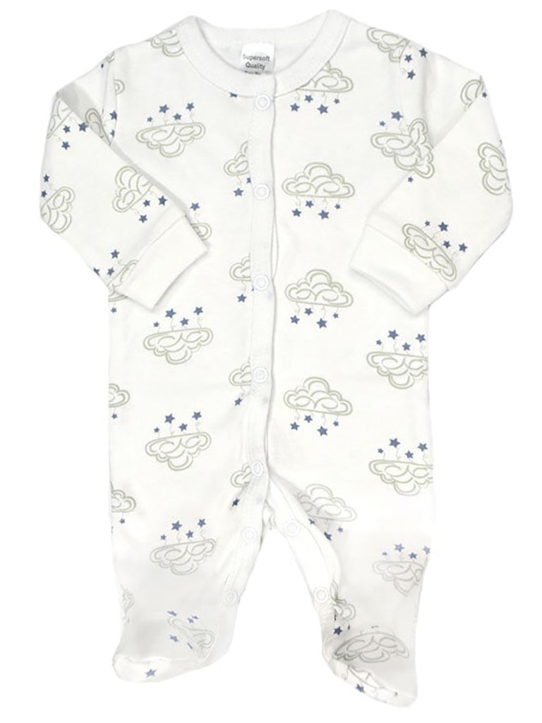 100% Cotton Cloud & Stars Sleepsuit Sleepsuit / Babygrow Soft Touch