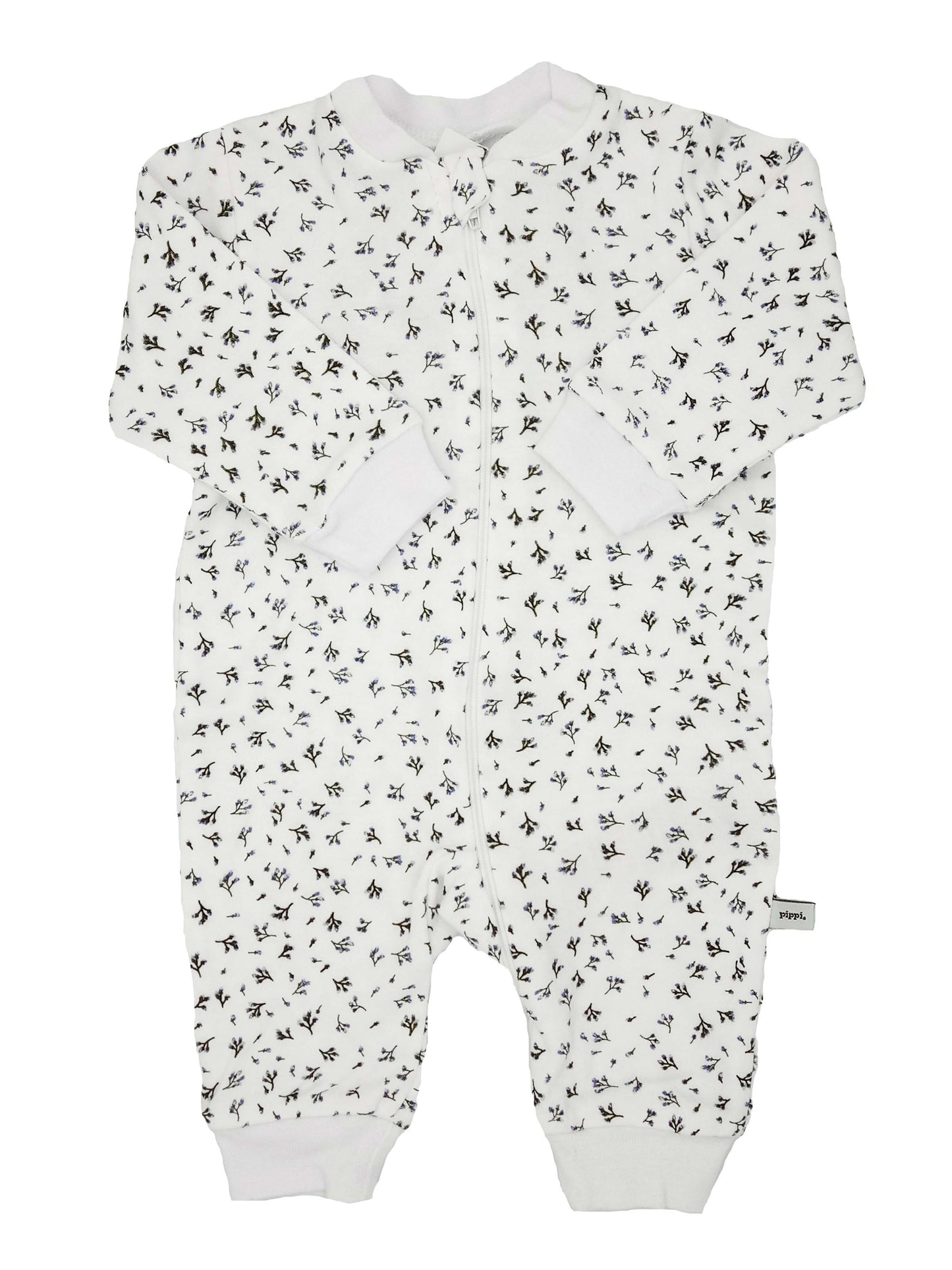 White Ditsy Flower Print Organic Cotton Footless Babygrow Sleepsuit / Babygrow Pippi