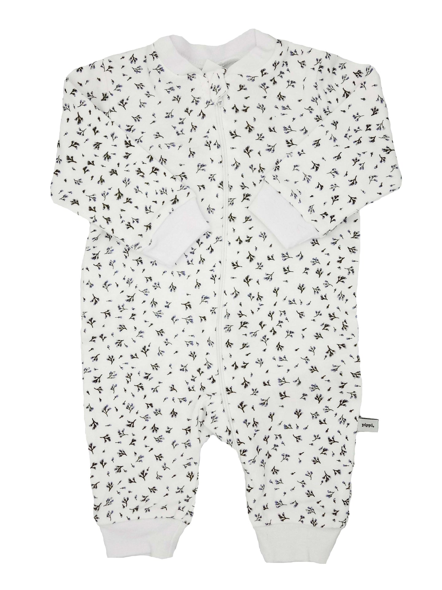 White Ditsy Flower Print Organic Cotton Footless Babygrow Sleepsuit / Babygrow Pippi