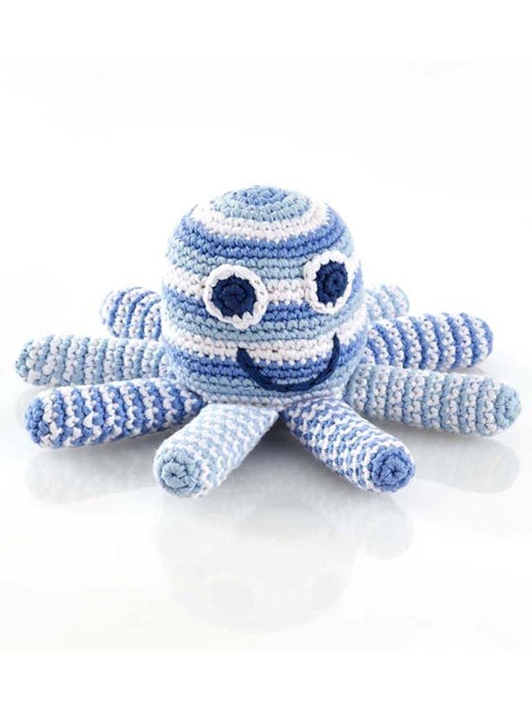 Octopus Crochet Fair Trade Rattle Toy - Pastel Blue Stripe Toy Pebble Toys