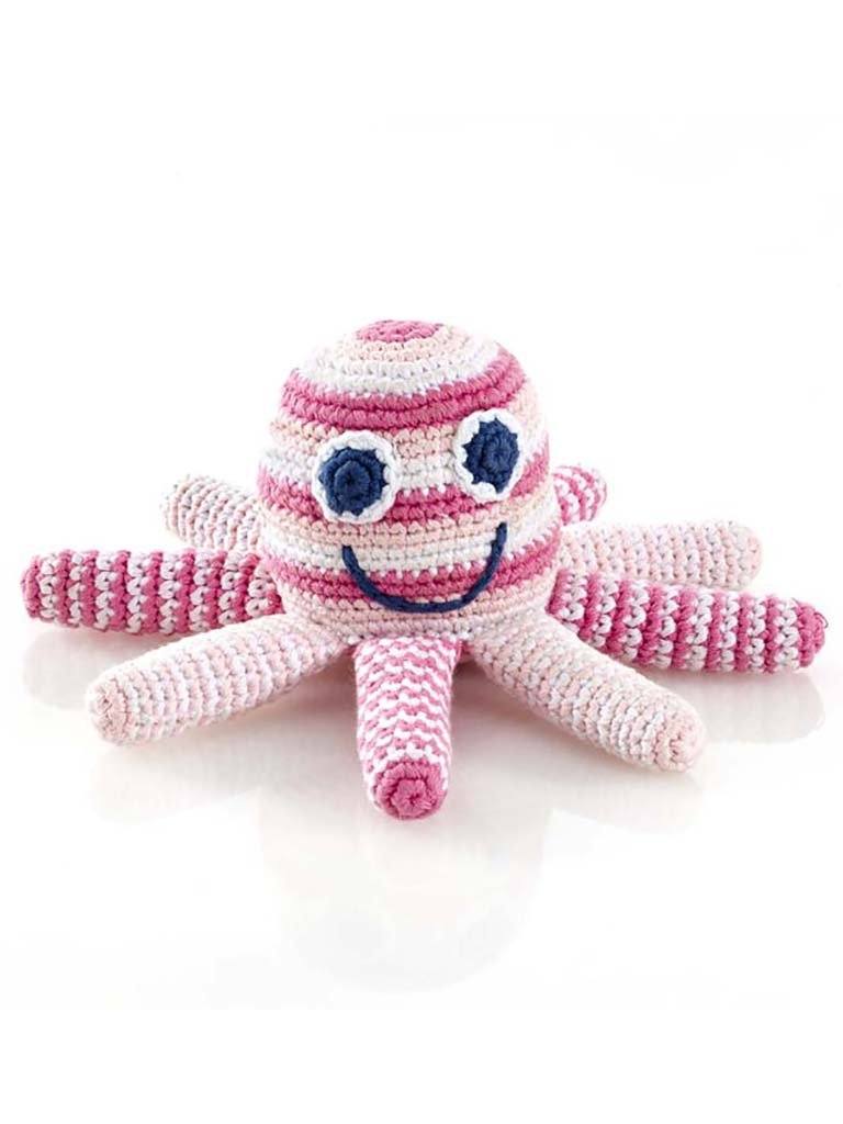 Octopus Crochet Fair Trade Rattle Toy - Pastel Pink Stripe Toy Pebble Toys