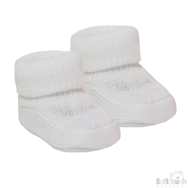 White Cable Knitted Booties Booties Soft Touch