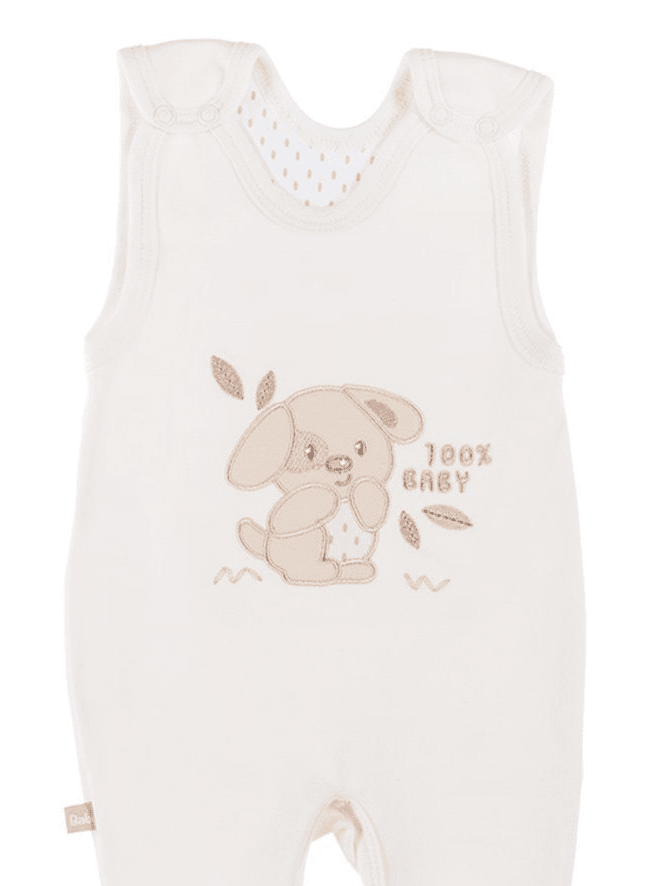 Early Baby Footed Dungarees, Embroidered Puppy Design - Cream Dungaree EEVI