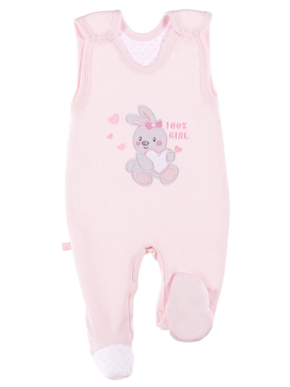 Early Baby Footed Dungarees, Embroidered Bunny Design - Pink Dungaree EEVI