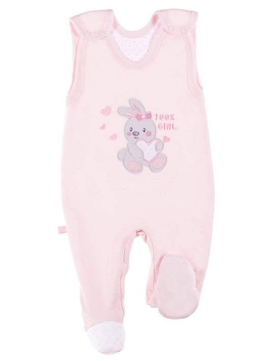 Early Baby Footed Dungarees, Embroidered Bunny Design - Pink Dungaree EEVI