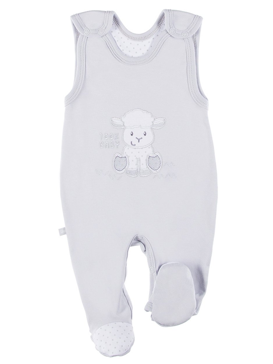 Early Baby Footed Dungarees, Embroidered Lamb Design - Grey Dungaree EEVI