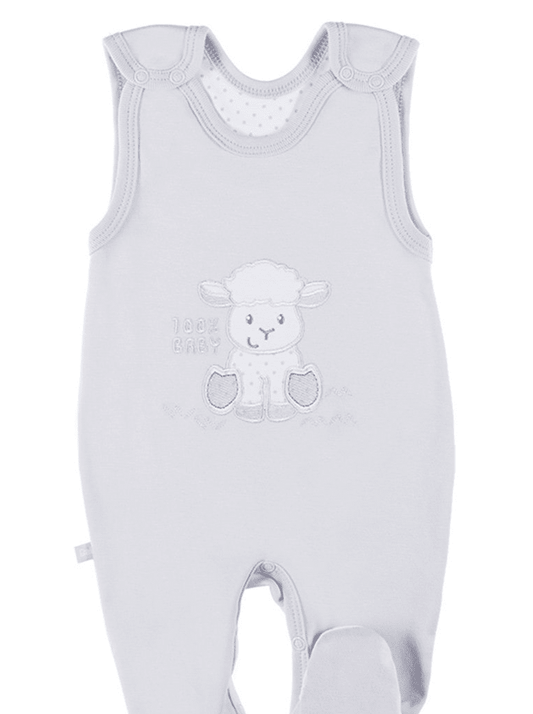 Early Baby Footed Dungarees, Embroidered Lamb Design - Grey Dungaree EEVI