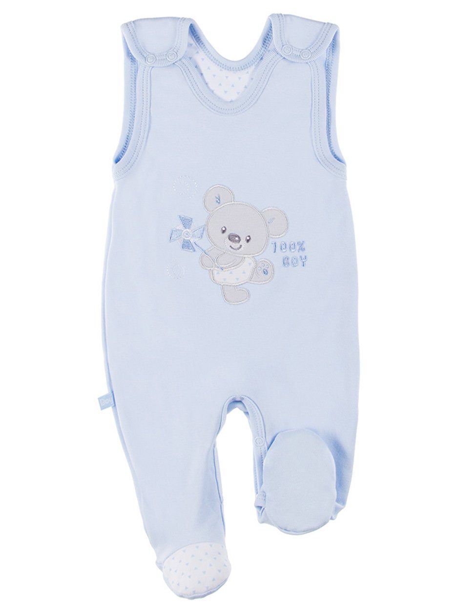 Early Baby Footed Dungarees, Embroidered Bear Design - Blue Dungaree EEVI