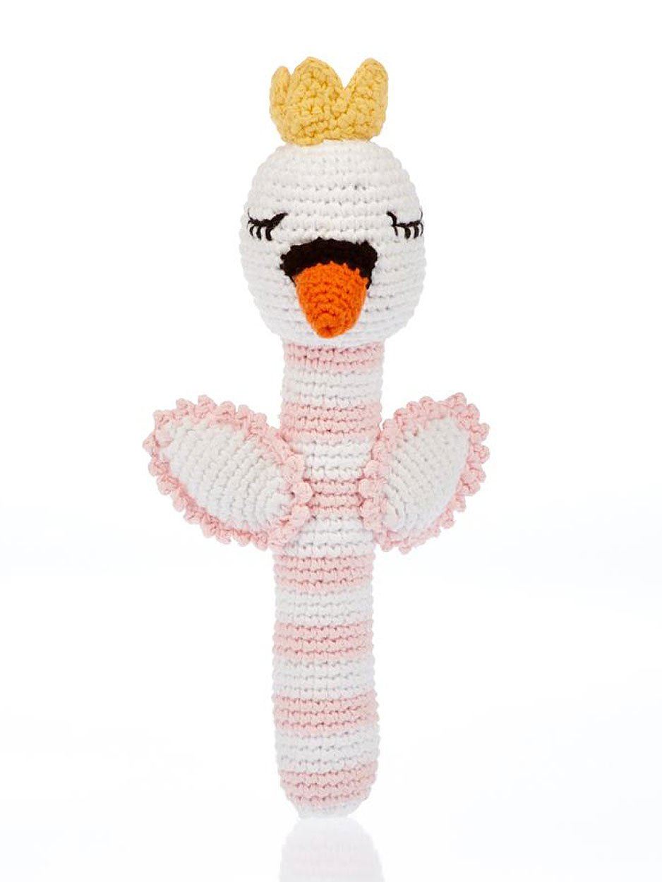 Swan Crochet Fair Trade Rattle Toy - Pastel Pink & White Rattle Pebble Toys