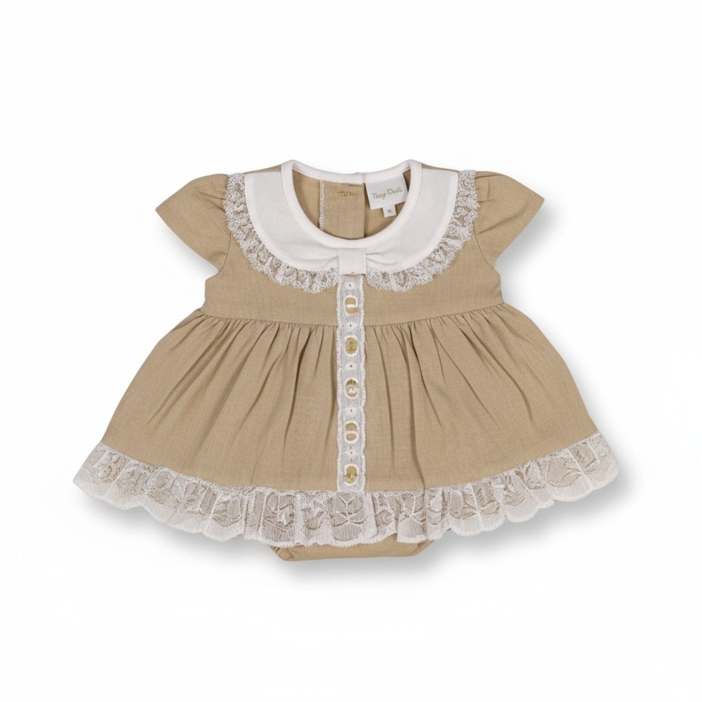 Premature Taupe Baby Lace and Linen Dress Set Dress Tiny Chick
