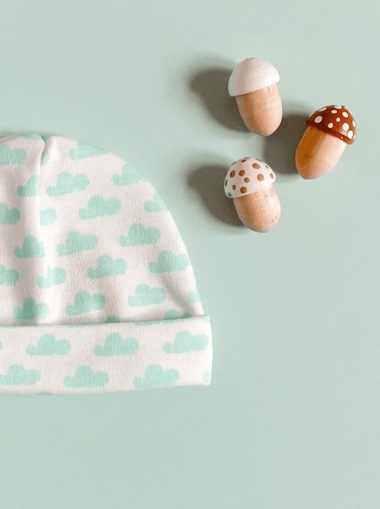 Preemie Round Hat, Mint Cloud, Premium 100% Organic Cotton Hat Tiny & Small