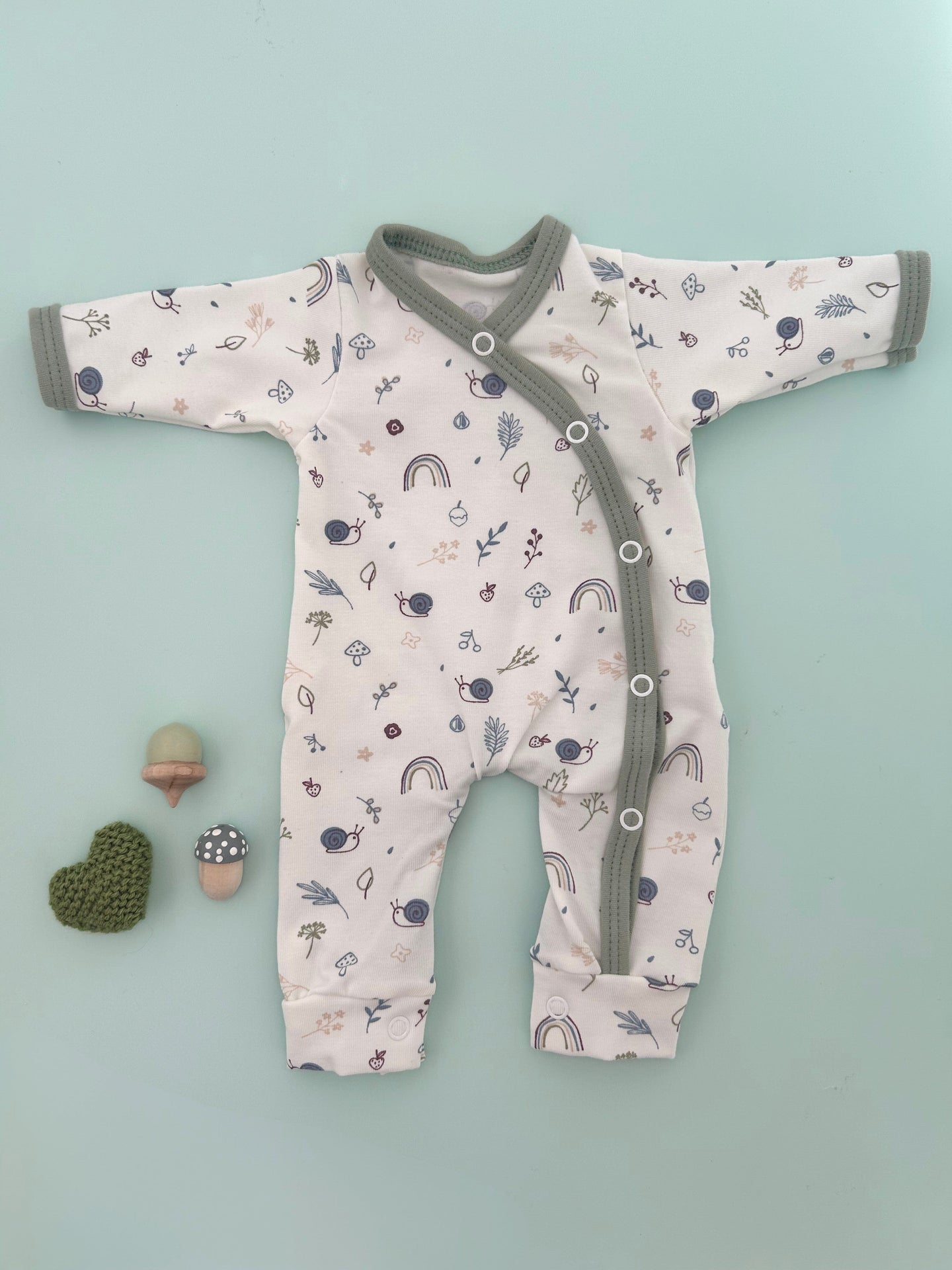 Prem Baby Sleepsuit, Acorn Wood - Khaki Trim Sleepsuit / Babygrow Tiny & Small