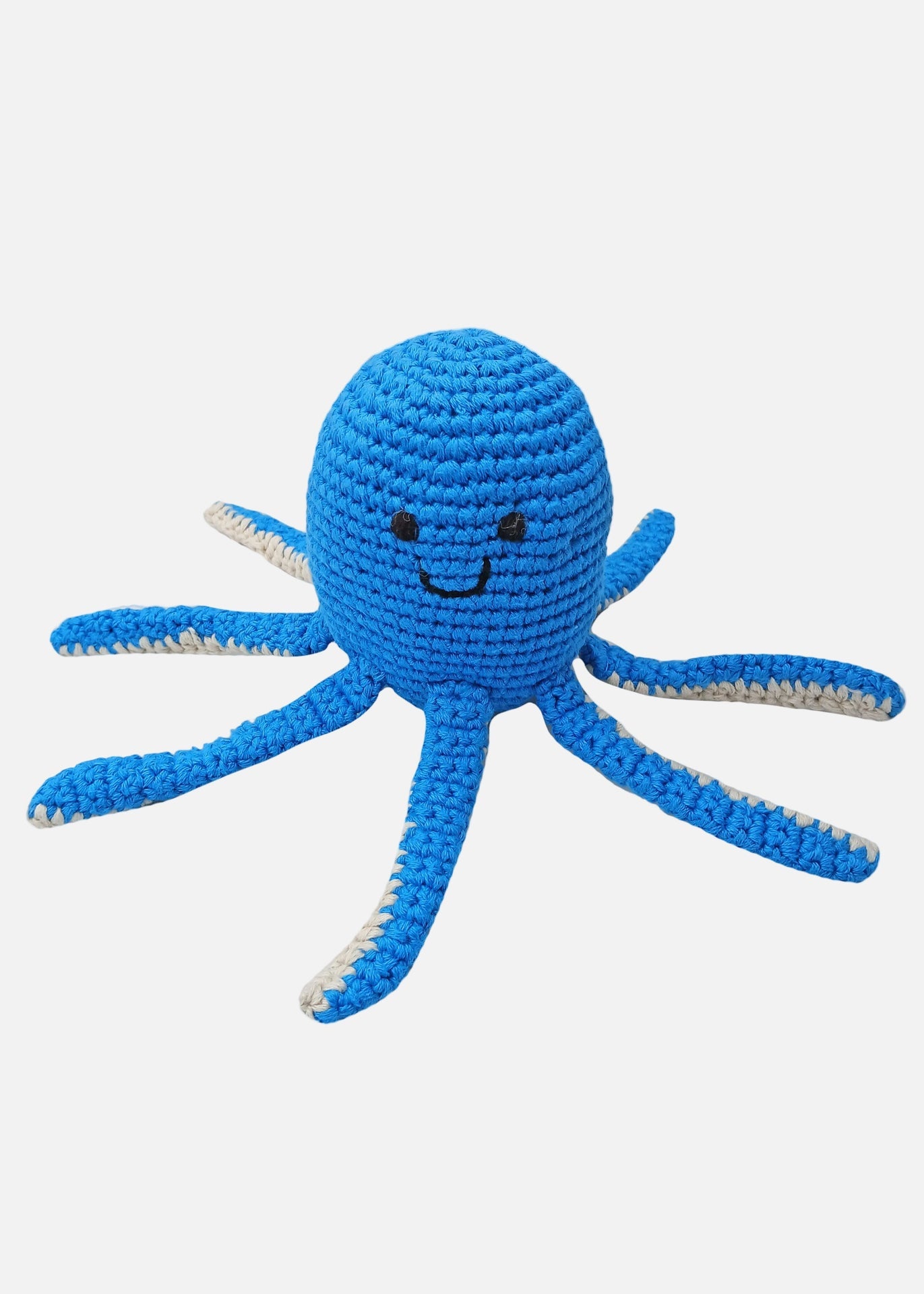 Fair Trade Crochet Blue Octopus Rattle Organic Cotton Toy Best Years