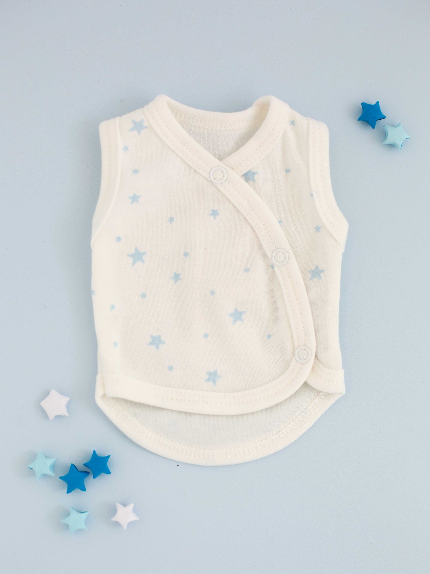 Incubator Vest, Blue Stars, Premium 100% Organic Cotton Bodysuit / Vest Tiny & Small