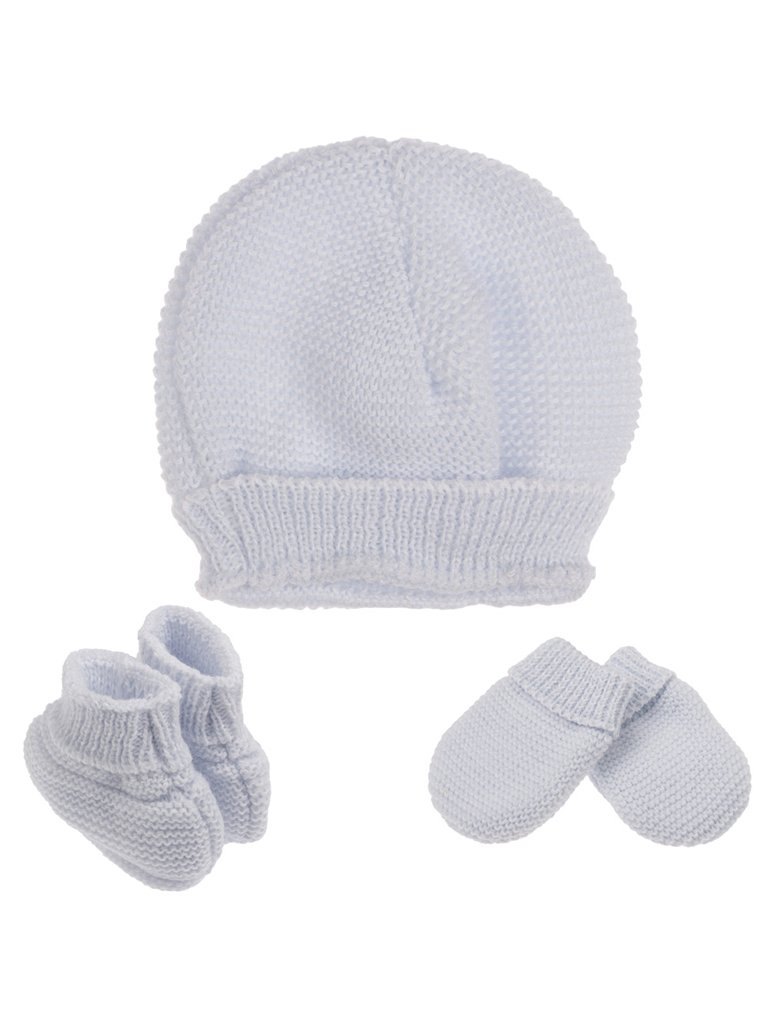Knitted Hat, Mittens & Booties Set - Blue Hat, Mitts & Booties Set La Manufacture de Layette