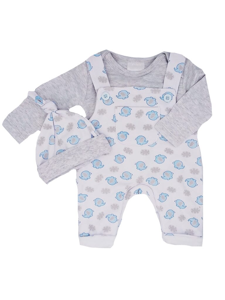 Blue Elephant 3 Piece Gift Set: Dungarees, Top & Hat Outift Just too Cute